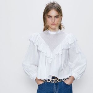 Zara NEW Swiss dot ruffled top